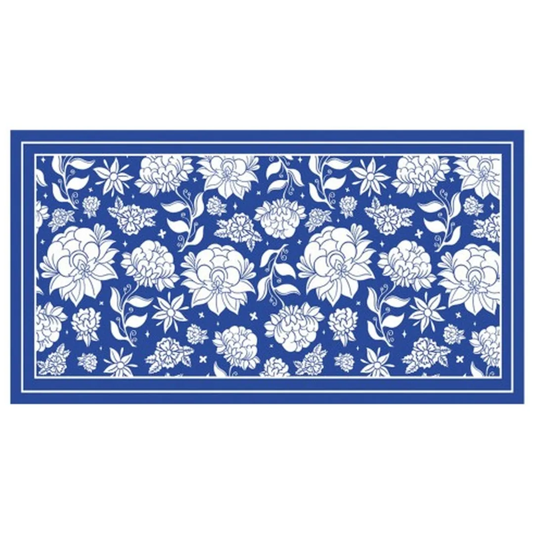 فرشینه مخمل ترک طرح گل فرنگ نیلی کد R3-131