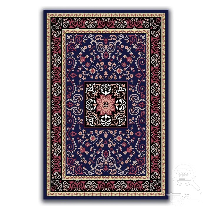 فرشینه مخمل ترک طرح شاه عباسی سرمه ای کد A4-137