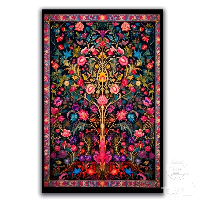 فرشینه مخمل ترک طرح درختی زغالی کد A4-039