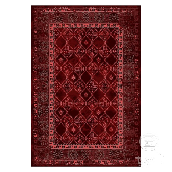 فرشینه مخمل ترک طرح خشتی زرشکی کد L6-336
