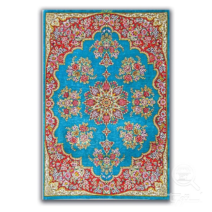 فرشینه مخمل ترک طرح لچک ترنج آسمانی کد A4-042