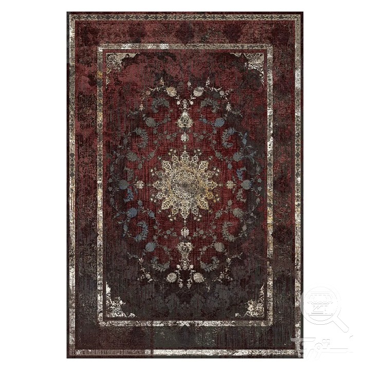 فرشینه مخمل ترک طرح ترنج عنابی کد L6-538