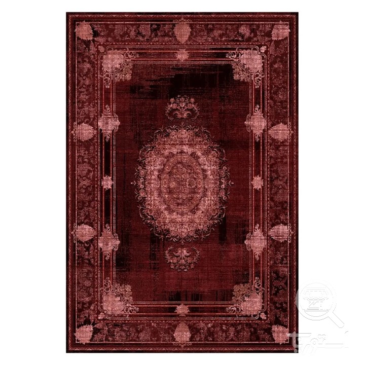 فرشینه مخمل ترک طرح پتینه عنابی کد L8-821