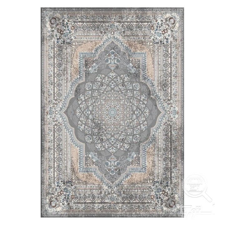 فرشینه مخمل ترک طرح ترنج محو طوسی کد U9-548