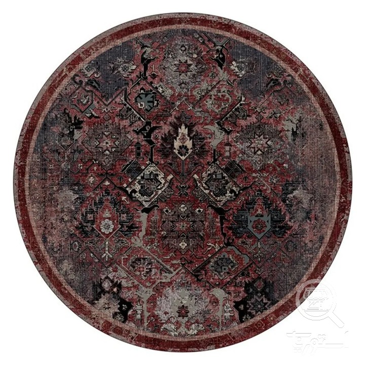 فرشینه گرد مخمل ترک طرح پتینه زرشکی کد D8-267