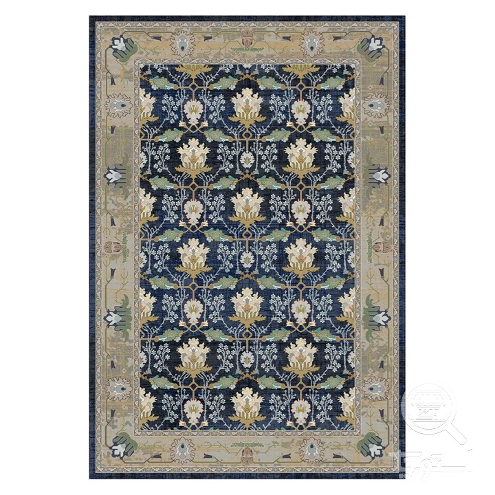 فرشینه مخمل ترک طرح افشان لاله سرمه ای کد L6-220