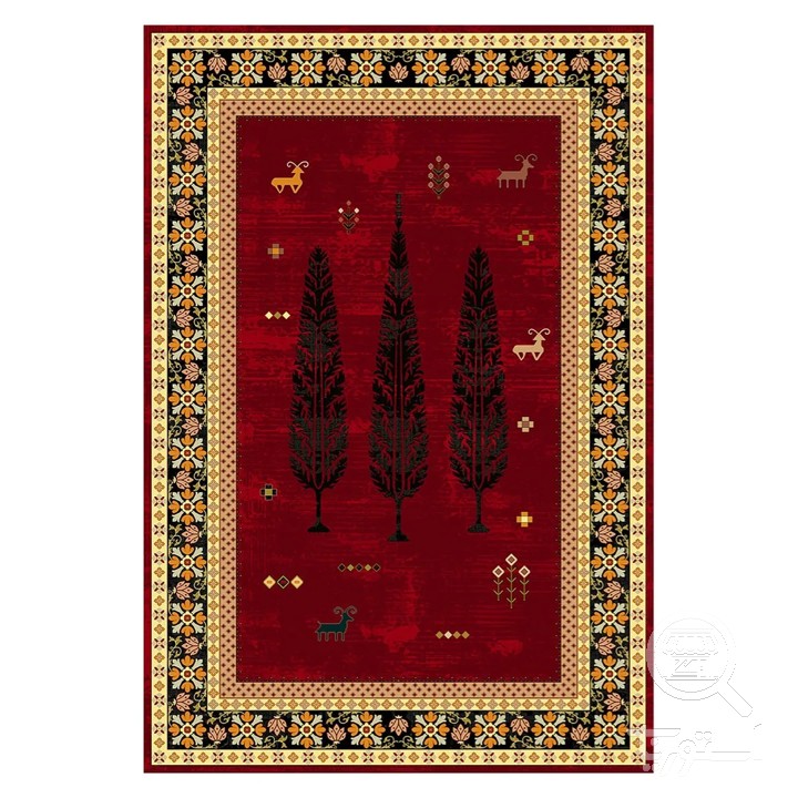 فرشینه مخمل ترک طرح گبه سرو زرشکی کد L6-356