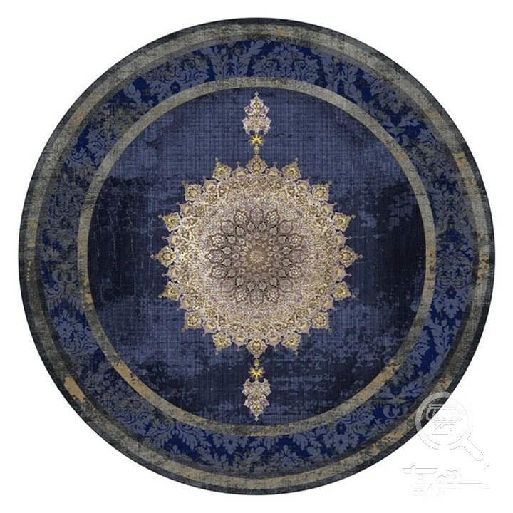 فرشینه گرد مخمل ترک طرح شمسه سرمه ای کد D8-236