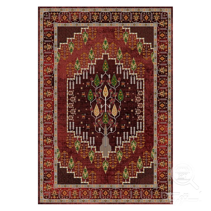 فرشینه مخمل ترک طرح ترنج زرشکی کد L6-302