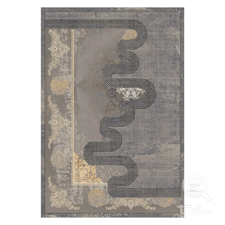 فرشینه مخمل ترک طرح آبستره طوسی کد L8-776