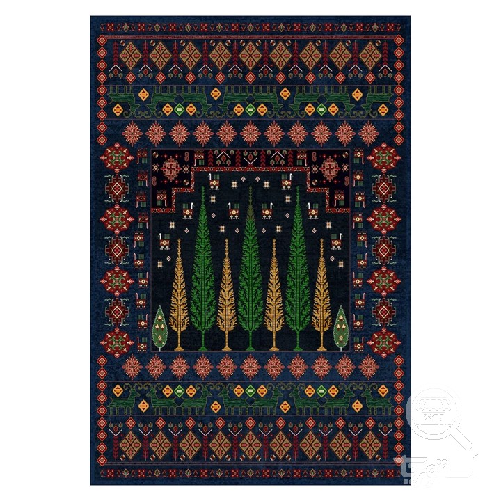 فرشینه مخمل ترک طرح منظره سرمه ای کد L6-290