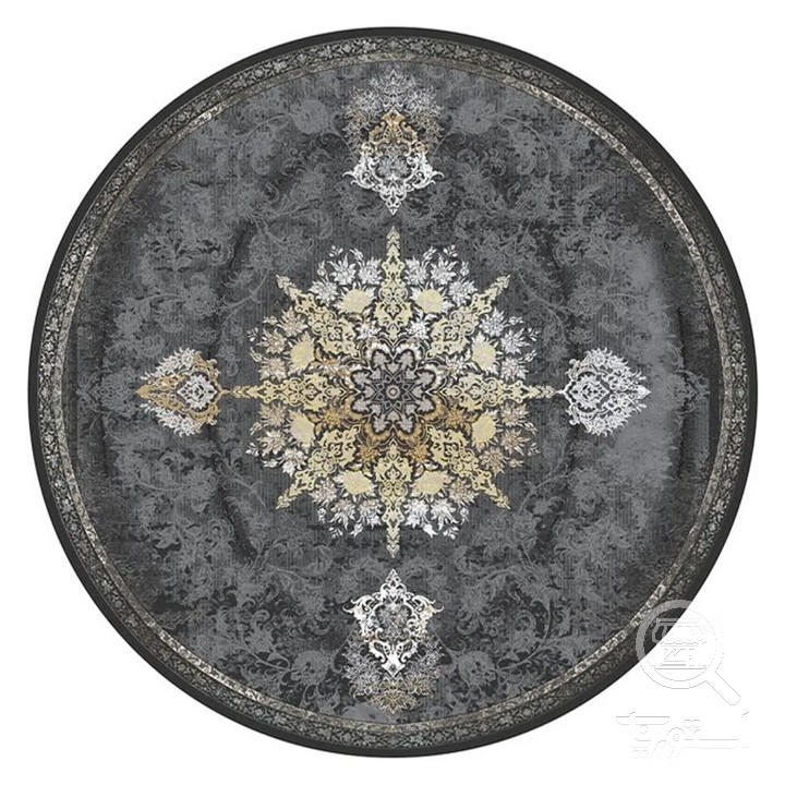 فرشینه گرد مخمل ترک طرح شمسه دودی کد D8-268
