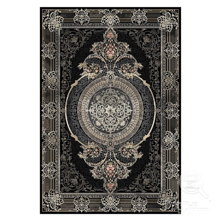 فرشینه مخمل ترک طرح ترنج زغالی کد L6-497
