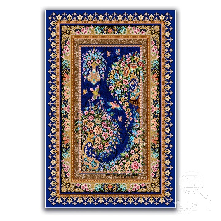 فرشینه مخمل ترک طرح بته جقه سرمه ای کد A4-016