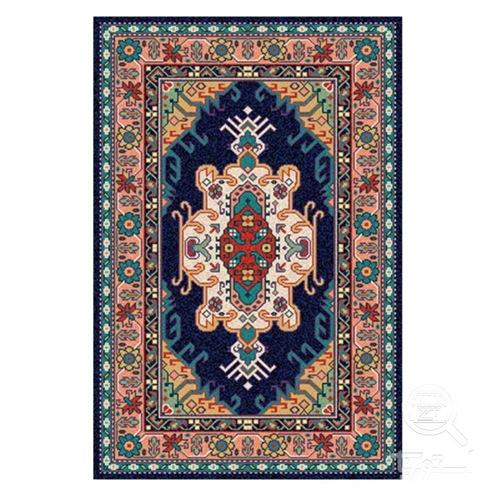 فرشینه مخمل ترک طرح عشایری آبی روشن کد O128