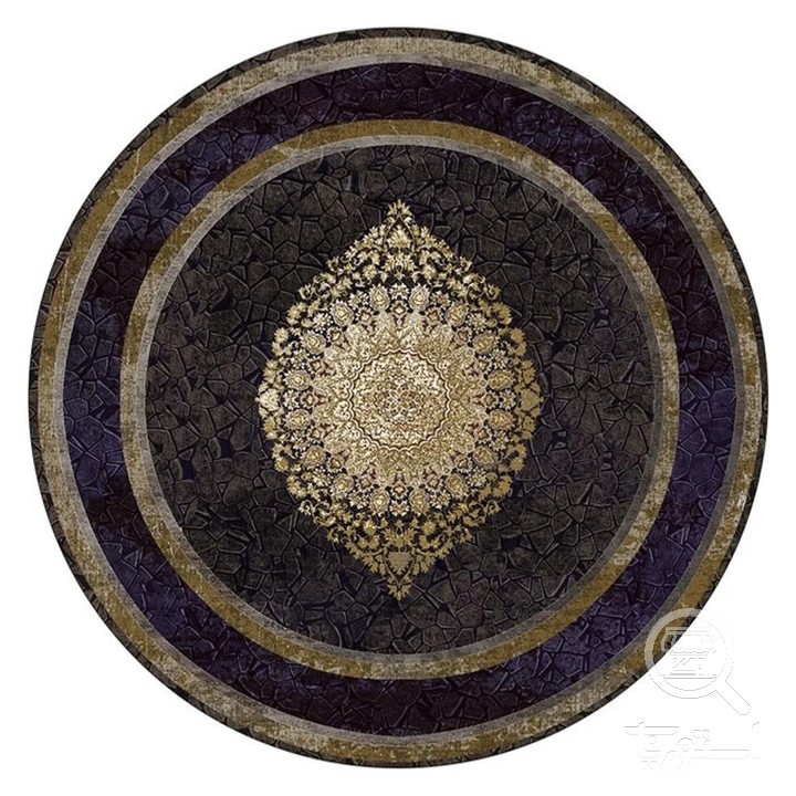 فرشینه گرد مخمل ترک طرح ترنج زغالی کد D8-212
