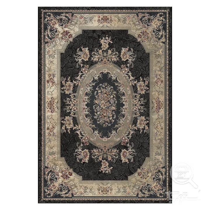 فرشینه مخمل ترک طرح گل فرنگ زغالی کد L6-317