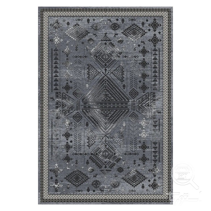 فرشینه مخمل ترک طرح هندسی طوسی کد L6-359