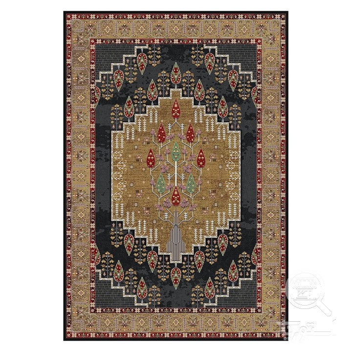فرشینه مخمل ترک طرح ترنج زغالی کد L6-303