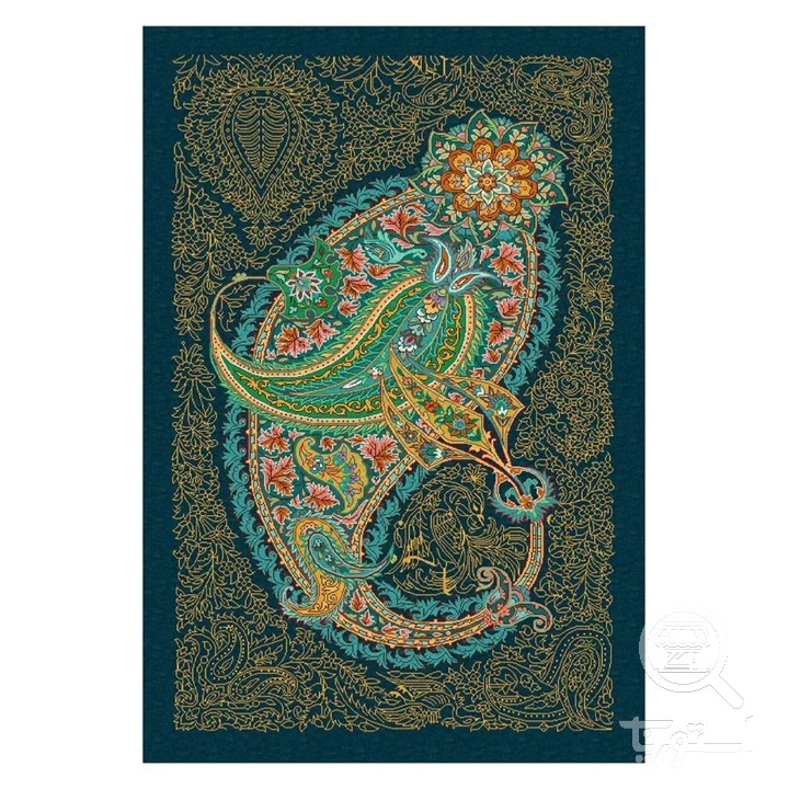 فرشینه مخمل ترک طرح بته جقه زمردی کد U9-505