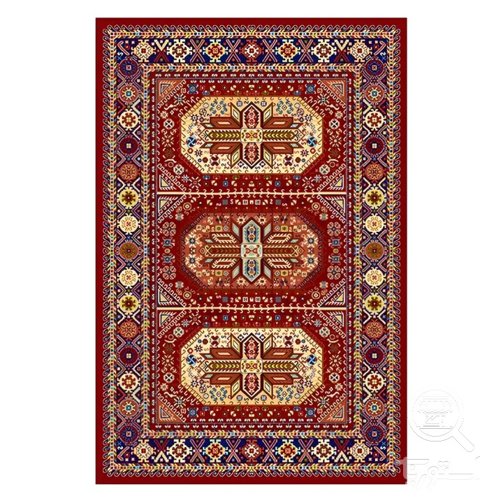 فرشینه مخمل ترک طرح عشایری سه ترنج لاکی کد O111