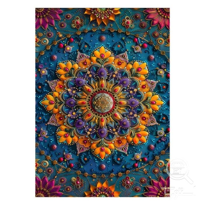 فرشینه مخمل ترک طرح ماندالا فیروزه ای کد 3-9112