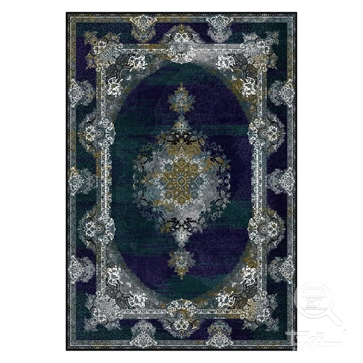 فرشینه مخمل ترک طرح لچک ترنج نیلی کد L8-752