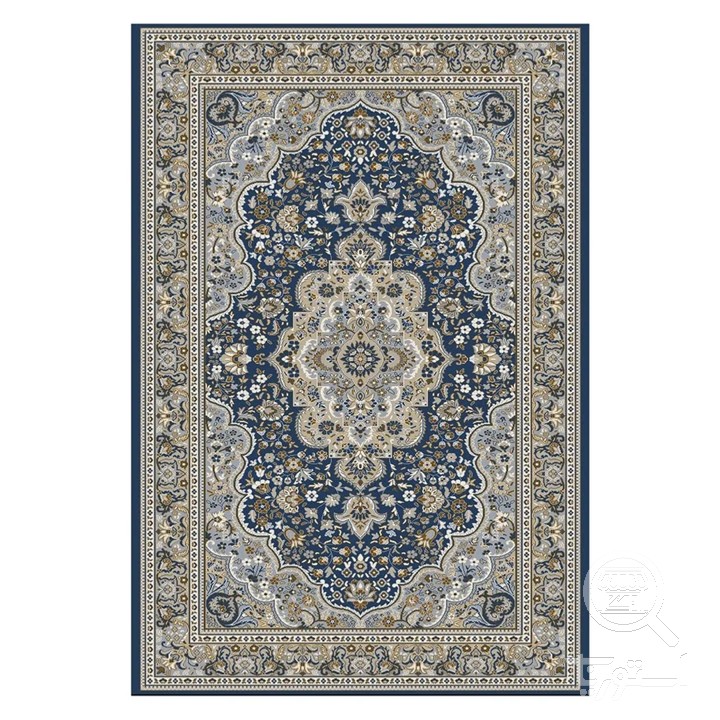 فرشینه مخمل ترک طرح لچک ترنج سرمه ای کد U9-546
