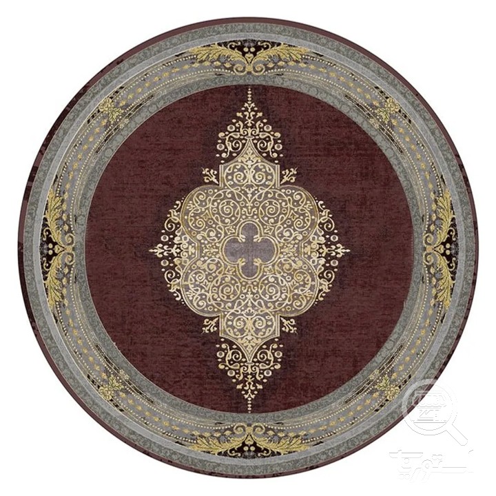 فرشینه گرد مخمل ترک طرح ترنج شرابی کد D8-208