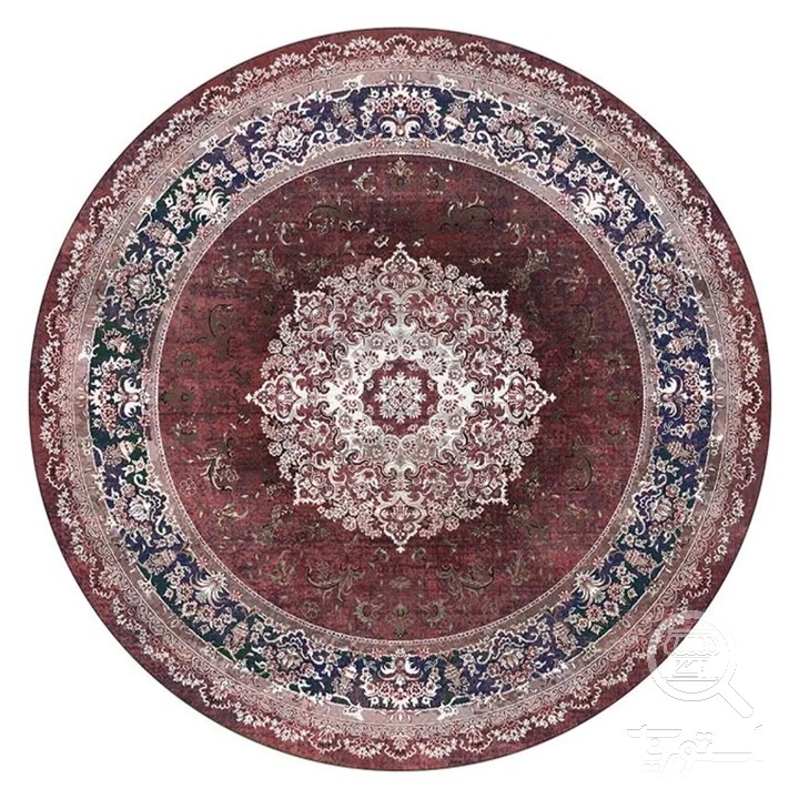 فرشینه گرد مخمل ترک طرح شمسه زرشکی کد D8-201