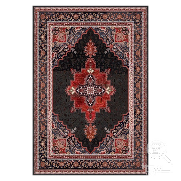 فرشینه مخمل ترک طرح لچک ترنج زغالی کد L6-278