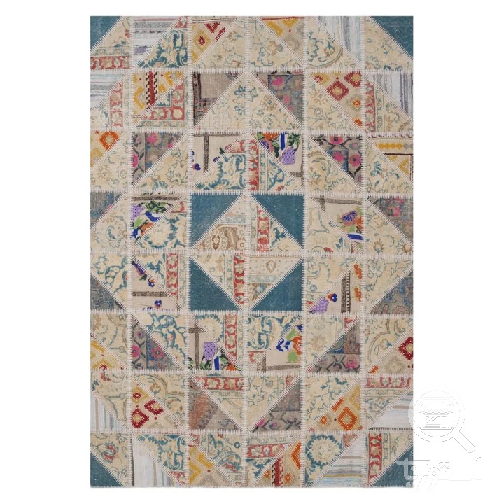 فرشینه مخمل ترک طرح چهل تکه فیروزه ای کد U5-227