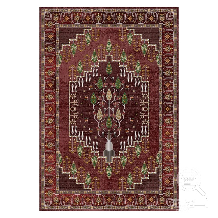 فرشینه مخمل ترک طرح ترنج عنابی کد L6-299
