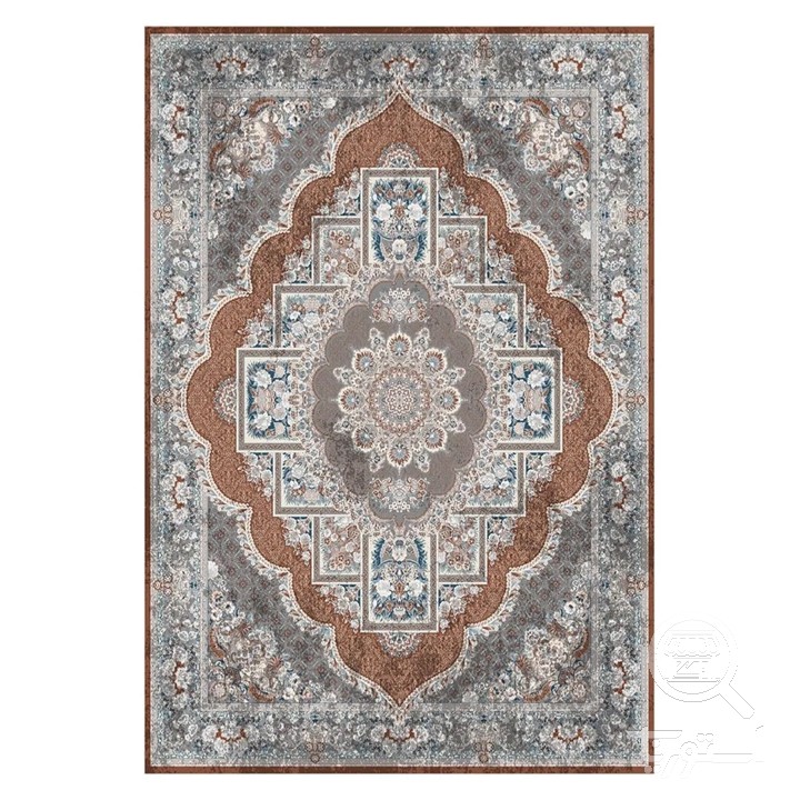فرشینه مخمل ترک طرح ترنج مسی طوسی کد U9-549