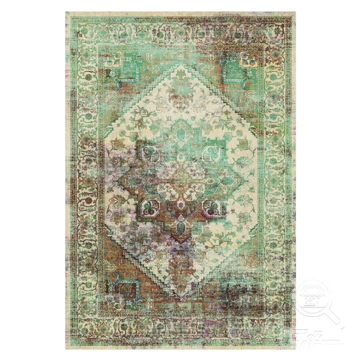 فرشینه مخمل ترک طرح وینتیج سبزآبی کد U9-453