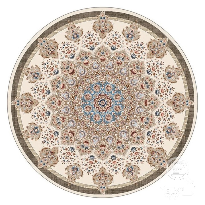 فرشینه گرد مخمل ترک طرح ترنج کرم کد D8-263