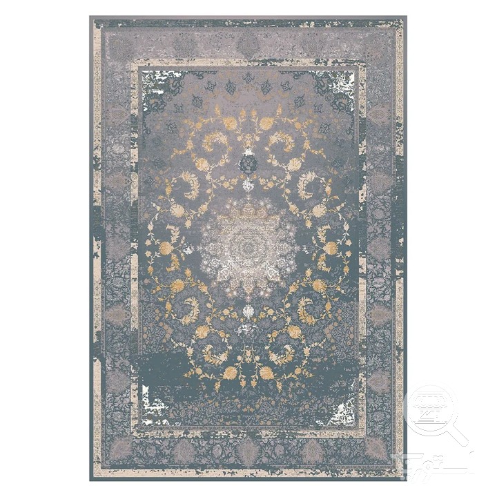 فرشینه مخمل ترک طرح وینتیج فیروزه ای کد L6-309