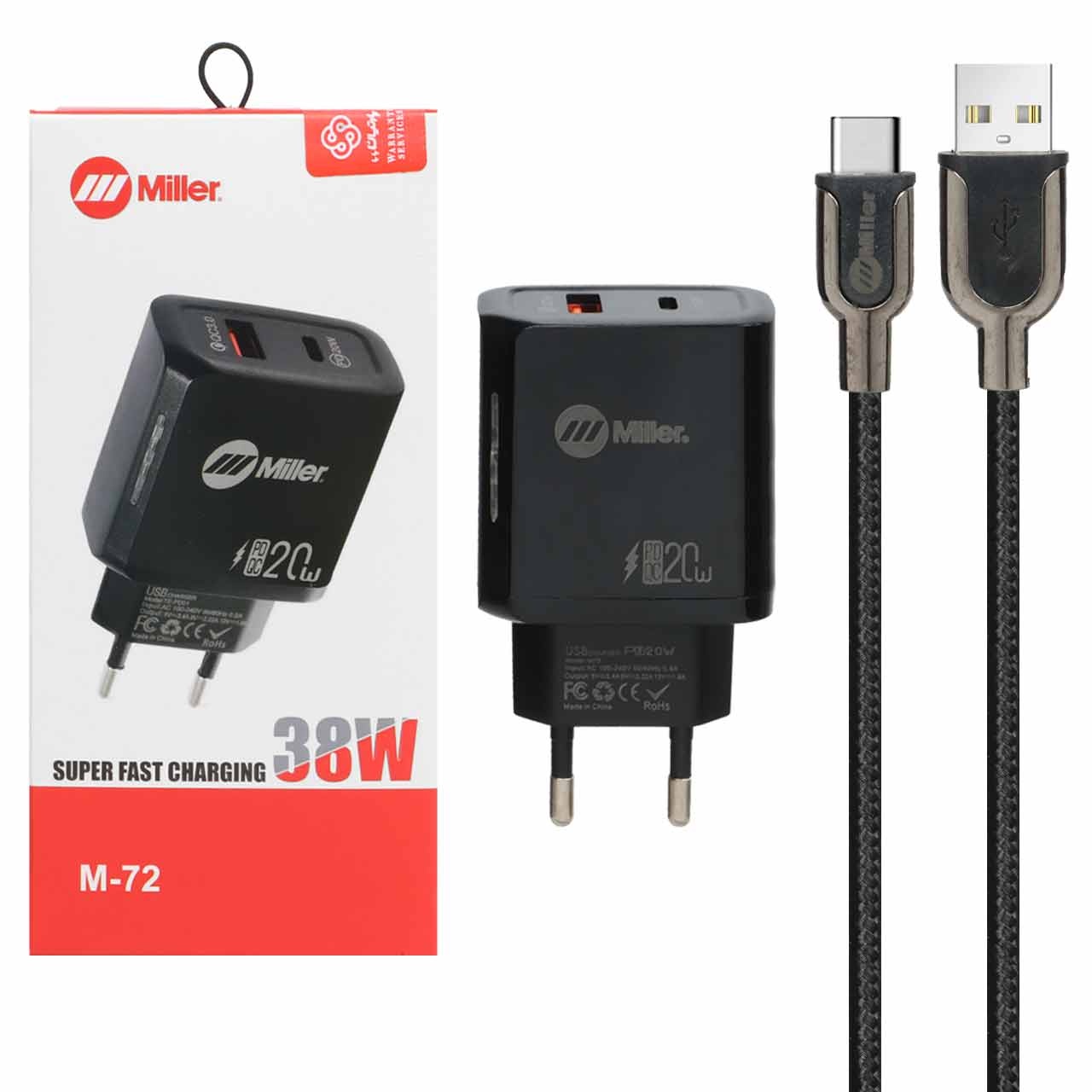 شارژر دیواری Miller مدل M-72 38W Type-C - مشکی