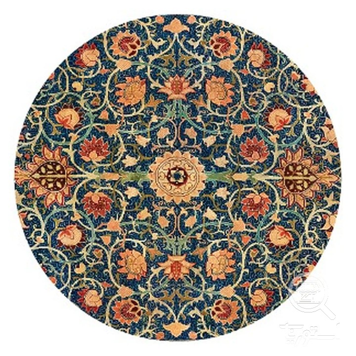 فرشینه گرد مخمل ترک طرح گل فرنگ سرمه ای کد D4-185