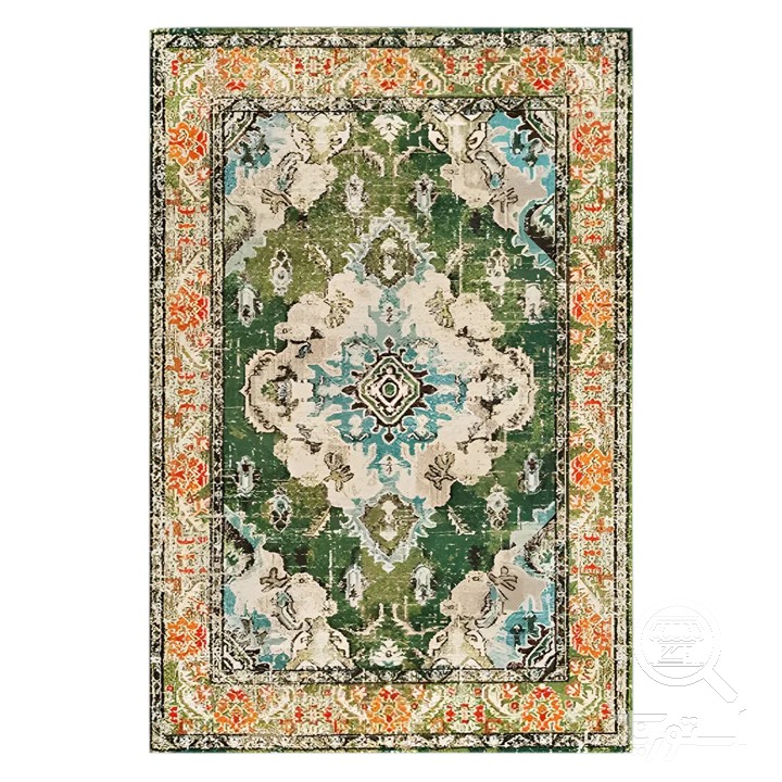 فرشینه مخمل ترک طرح لچک ترنج سبزآبی کد M100