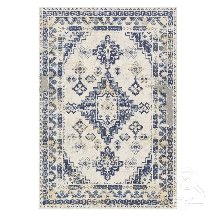 فرشینه مخمل ترک طرح وینتیج آبی کد U9-498