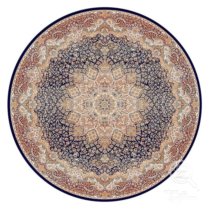 فرشینه گرد مخمل ترک طرح ترنج سرمه ای کد D8-273