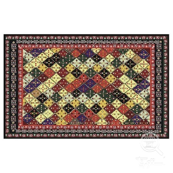 فرشینه مخمل ترک طرح چهل تکه خردلی کد R4-189