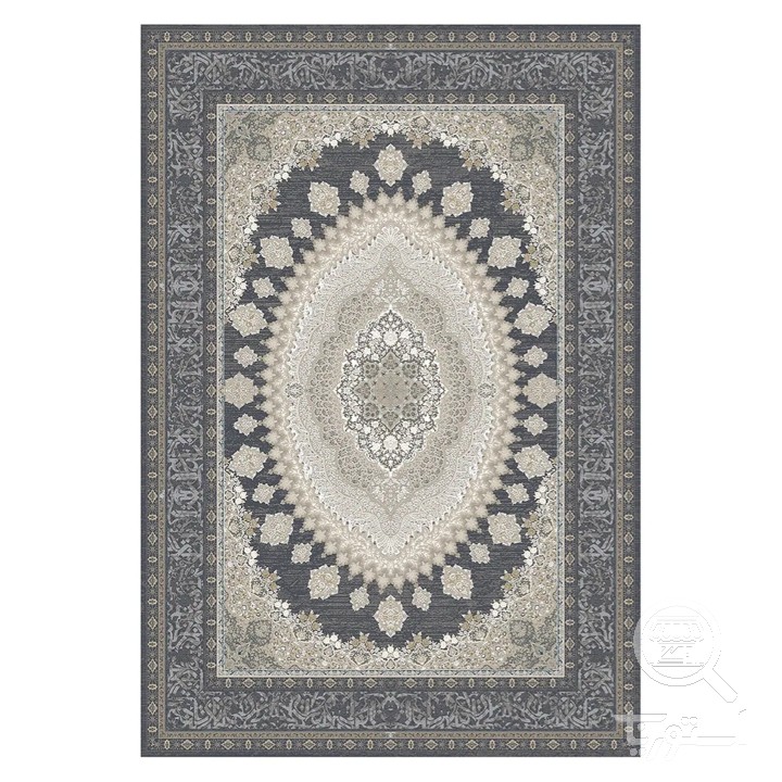فرشینه مخمل ترک طرح ترنج بیضی زغالی کد L6-200