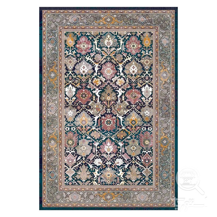 فرشینه مخمل ترک طرح وینتیج فیروزه ای کد L6-257