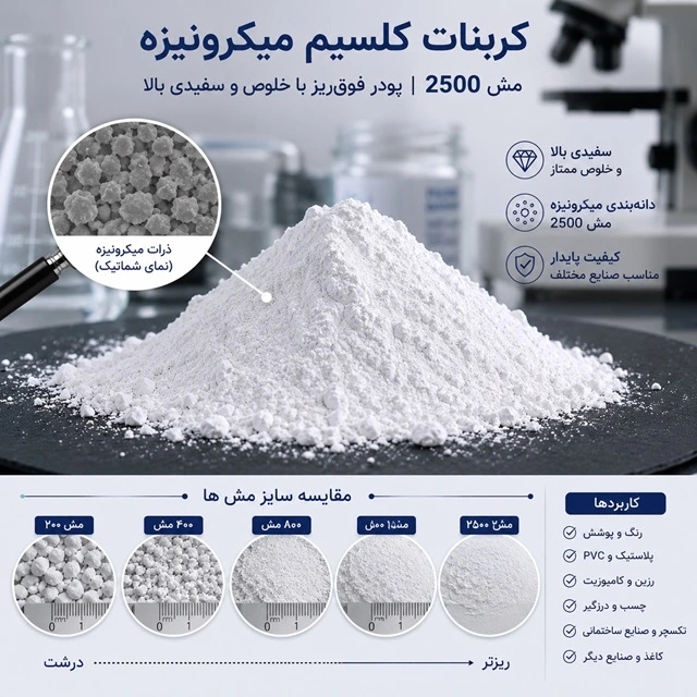 کربنات کلسیم میکرونیزه مش 2500 با خلوص و سفیدی بالا (200 کیلوگرم )