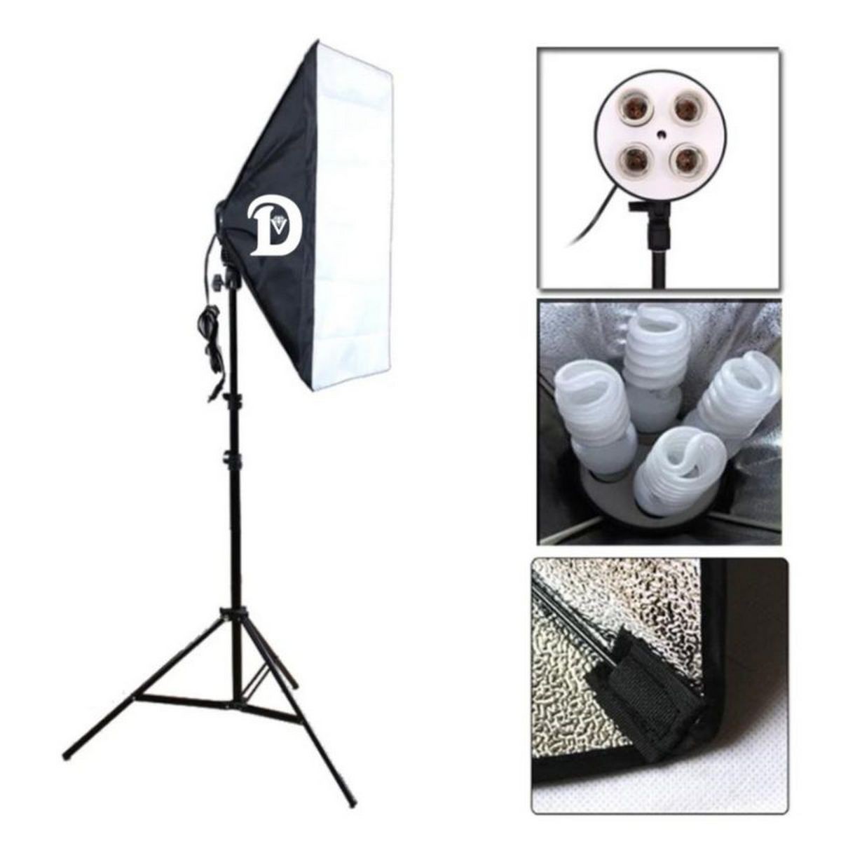 کیت سافت باکس به همراه هولدر ۴ لامپ و پایه دياموند مدل Diamond Kit 4 Lamps Tripod
