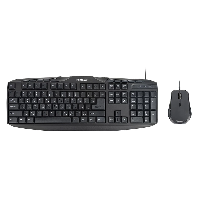 کیبورد و ماوس گرین مدل GKM-305 با سوییچ ممبران، Full Size، پایههای قابل تنظیم، حروف حک شده فارسی