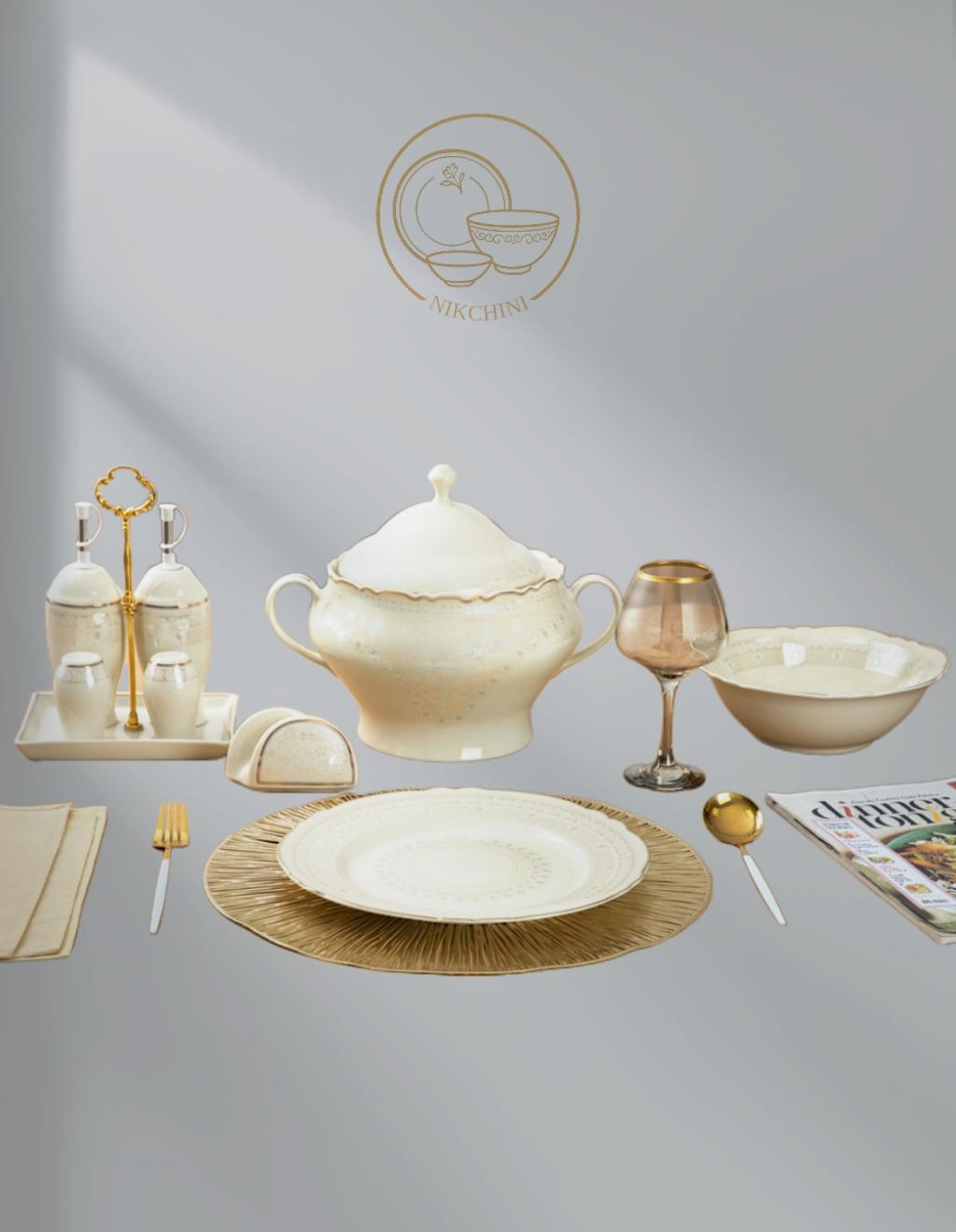 سرویس چینی پردیس نیوبن طرح ماربلا 8001 ، 18 نفره 128 پارچه