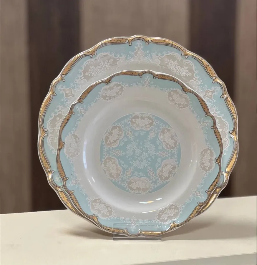 سرویس چینی پردیس طرح مارتا فیروزه ای 12 نفره 98 پارچه قالب ایزابل